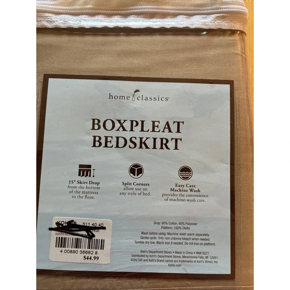 Home Classics Boxpleat Bedskirt Queen Khaki NIP